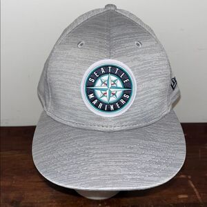 Rare MLB Seattle Mariners Compass Logo Gray Twill  fitted baseball cap 7 3/4